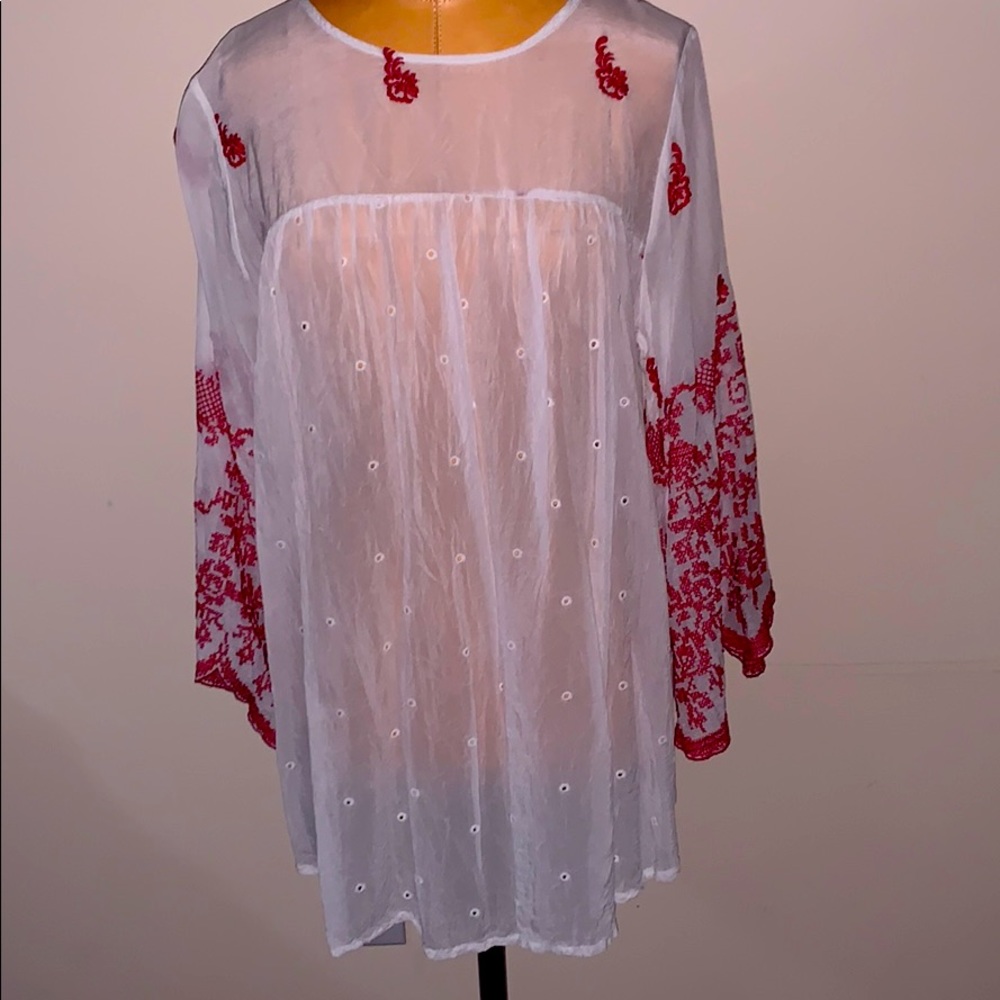 White/Red Embroidered Blouse
